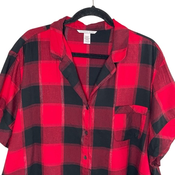 VICTORIA’S SECRET Buffalo Plaid Short-Sleeve Flannel Button Down, XXL - Picture 4 of 11